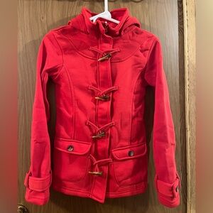 Women, Small Red Toggle Hoodie Jacket with Zipper